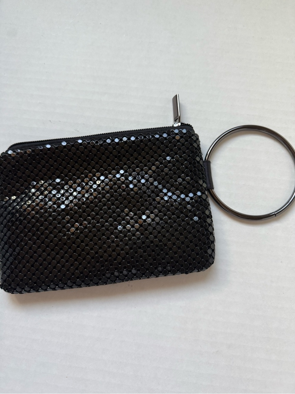 Black Metal Mesh Ring Wristlet Evening Clutch Bag - Picture 3 of 8